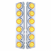 SS Front Air Cleaner Bracket With 12X 9 LED 2" Reflector Lights & Bezels For Peterbilt-Amber LED & Lens