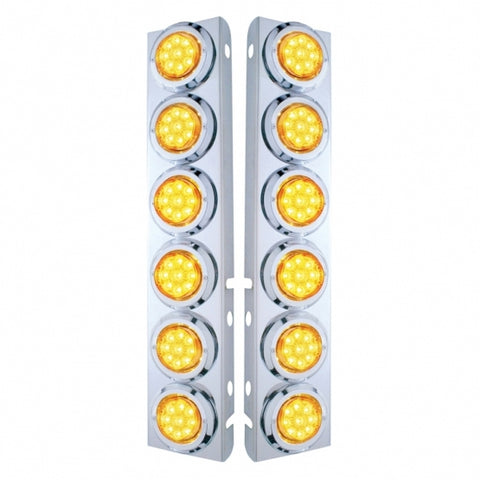 SS Front Air Cleaner Bracket With 12X 9 LED 2" Reflector Lights & Bezels For Peterbilt-Amber LED & Lens