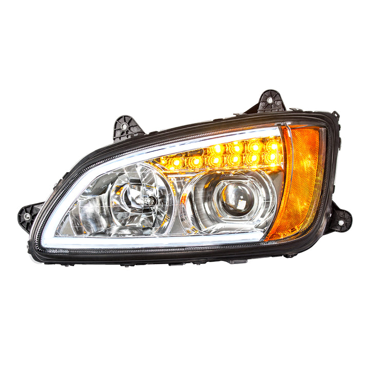 Chrome Projection Headlight With LED Turn Signal &amp; Position Light For 2008-2017 Kenworth T660 - Driver