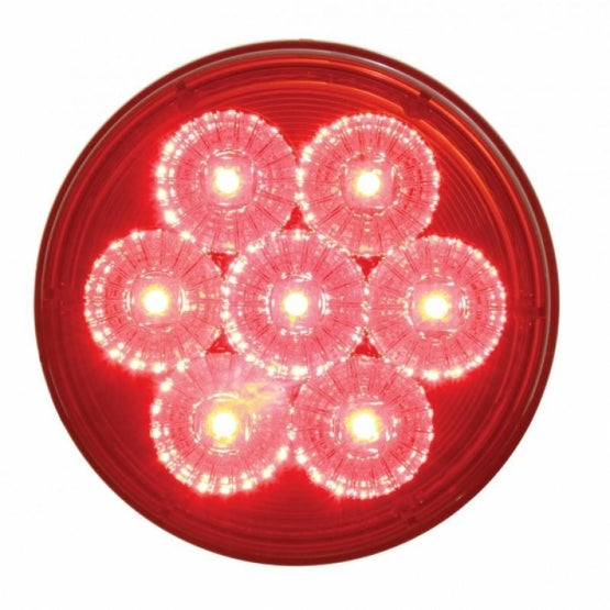 3-3/4" Bolt Pattern Chrome Spring Loaded Bar With 6X 4" 7 Red LED Lights &amp; Visors - Red Lens (Pair)