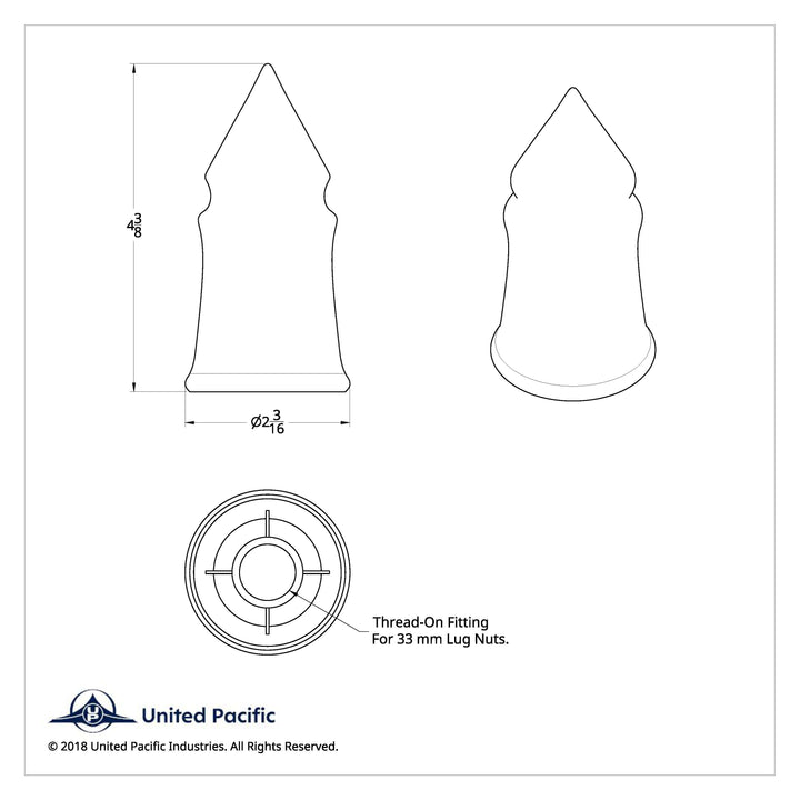 33mm X 4-3/8" Chrome Plastic V-Spike Nut Covers - Thread-On (60-Pack)