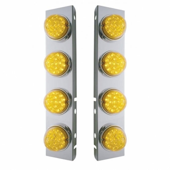 SS Front Air Cleaner Bracket With 8X 17 Amber LED Dual Function Reflector Lights &amp; SS Bezels For Peterbilt-Amber Lens