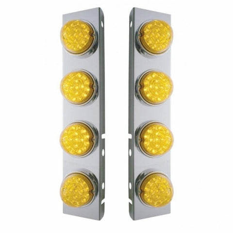 SS Front Air Cleaner Bracket With 8X 17 Amber LED Dual Function Reflector Lights & SS Bezels For Peterbilt-Amber Lens