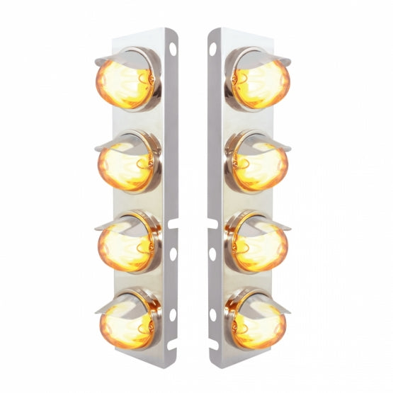 SS Front Air Cleaner Bracket With 8X 9 Amber LED Watermelon GloLight &amp; Visors For Peterbilt-Clear Lens