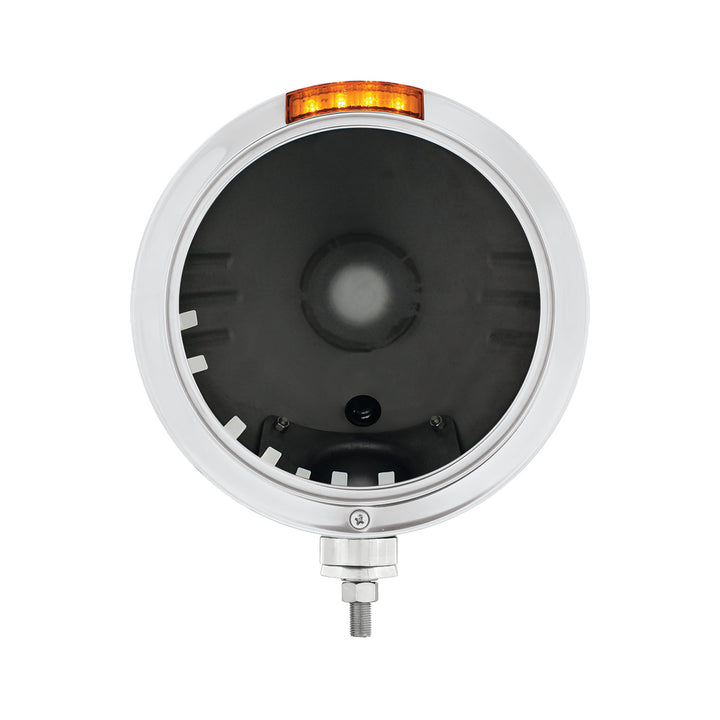 Stainless Steel Bullet Embossed Stripe Headlight No Bulb With LED Signal - Amber Lens