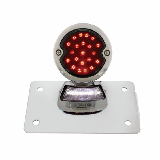 Chrome Horizontal Side Mount License Bracket For Motorcycle With 1933-36 Ford Style LED Tail Light