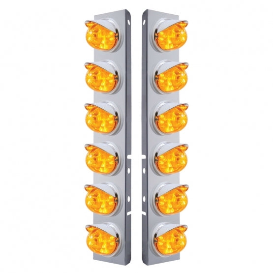 SS Front Air Cleaner Brkt With 12X 17 Amber LED Dual Function Watermelon Lights &amp; Visors For Peterbilt-Amber Lens
