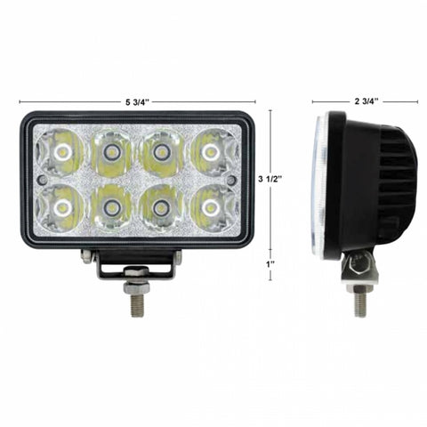 8 High Power LED Rectangular Work Light With Chrome Reflector