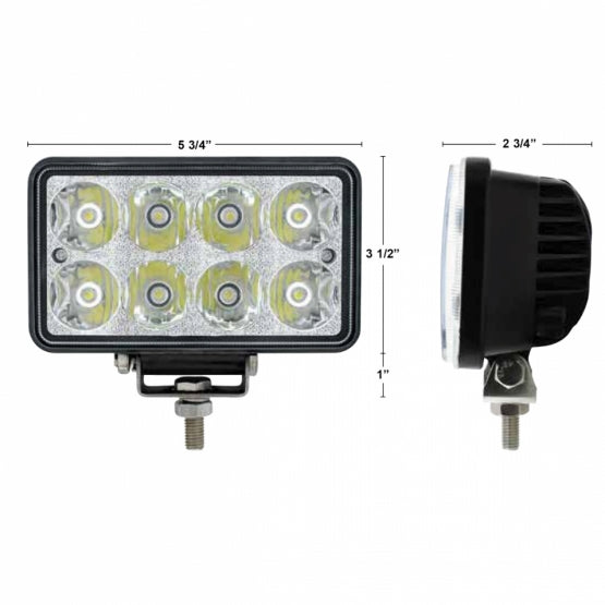 8 High Power LED Rectangular Work Light With Chrome Reflector