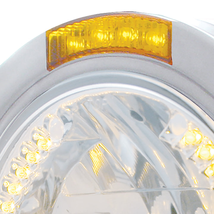 Stainless Steel Bullet Half Moon Headlight H4 With Amber LED &amp; Dual Mode LED Signal-Amber Lens