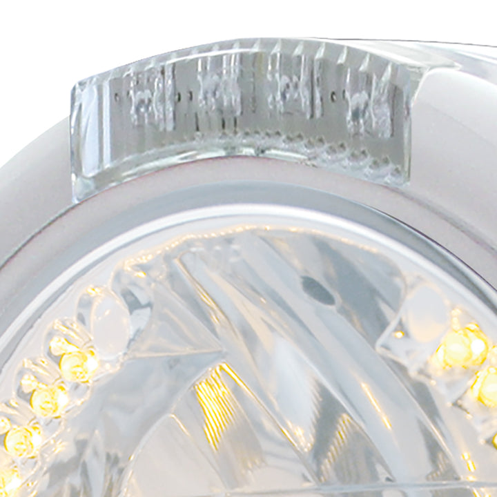 Stainless Steel Classic Half Moon Headlight H4 With Amber LED &amp; Dual Mode LED Signal-Clear Lens