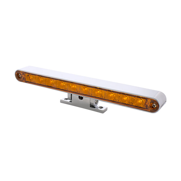 Chrome 10 LED Light Bar With 180 Degree Swivel Base - Dual Function Amber LED/Amber Lens