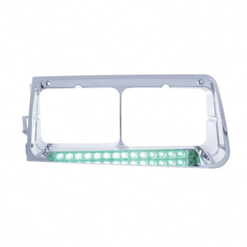 14 LED Headlight Bezel For 1989-2009 Freightliner FLD - Driver - Green LED/Clear Lens