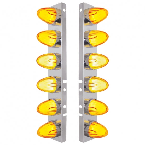 SS Front Air Cleaner Brkt With 12X 9 Amber Hi/Lo LED GloLight Watermelon Grakon Lights For Peterbilt -Amber Lens