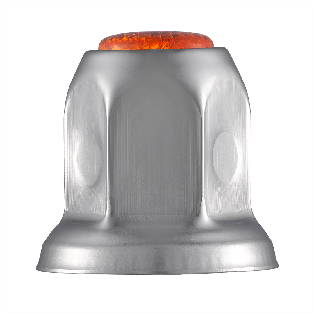 33mm X 2" Chrome Steel Reflector Nut Cover With Flange - Amber