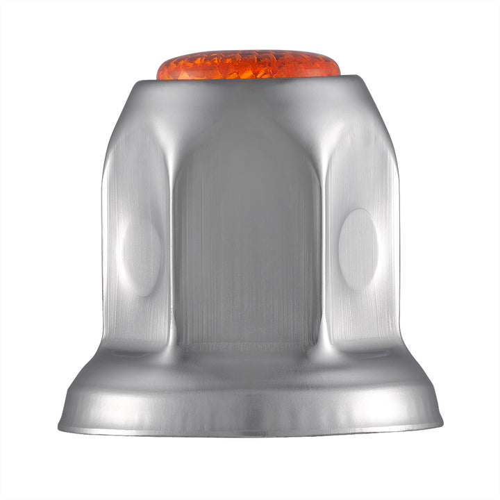 33mm X 2" Chrome Steel Reflector Nut Cover With Flange - Amber