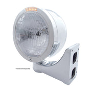 Stainless Steel Bullet Half Moon Headlight H6024 Bulb & LED Turn Signal - Clear Lens