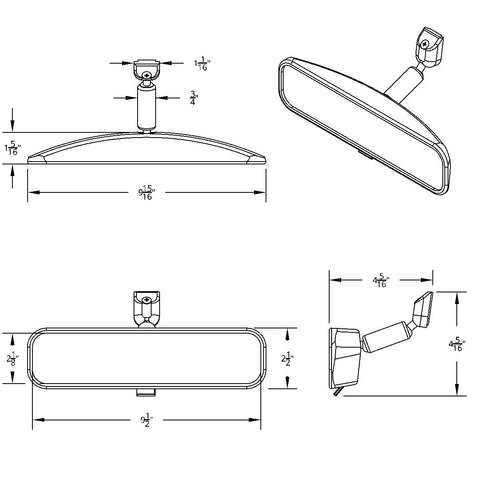 10" Black Day/Night Interior Rearview Mirror Assembly - Glue-On Mount