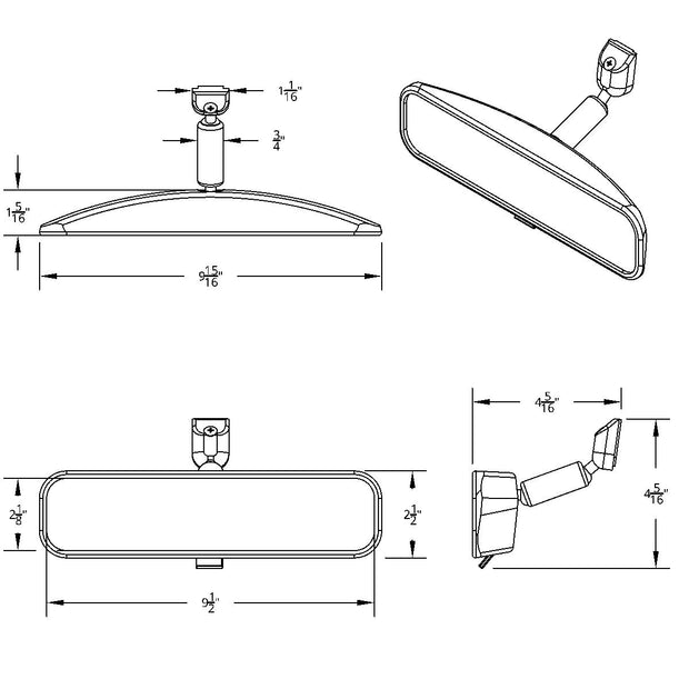 10" Black Day/Night Interior Rearview Mirror Assembly - Glue-On Mount