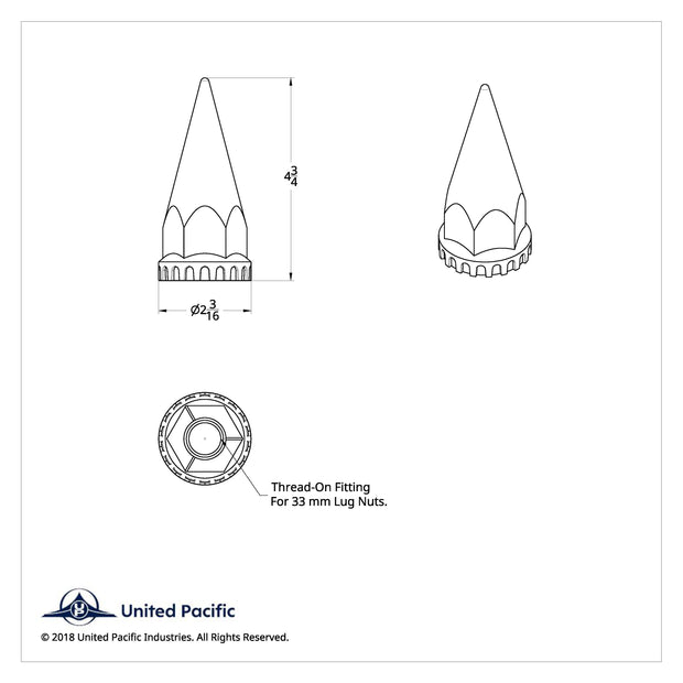33mm X 4-3/4" Chrome Super Spike Nut Covers - Thread-On (Box of 10)