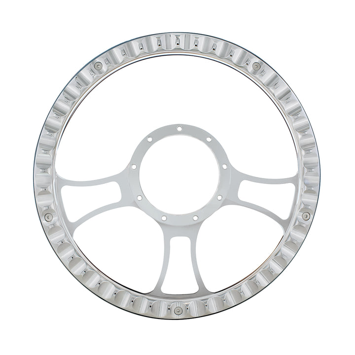 14" Chrome Aluminum Blade Style Steering Wheel With Black Engineered Leather Grip