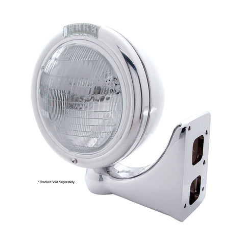 Stainless Steel Classic Headlight 6014 Bulb & LED Turn Signal - Clear Lens