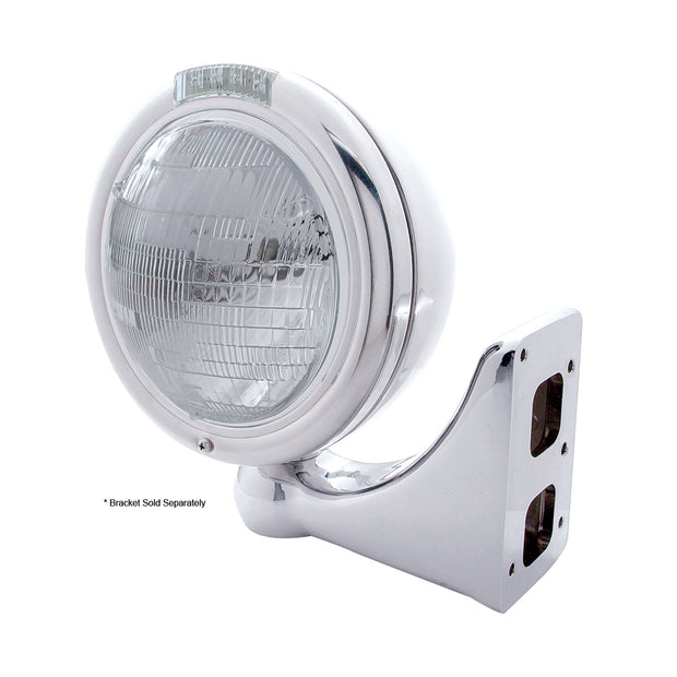Stainless Steel Classic Headlight 6014 Bulb & LED Turn Signal - Clear Lens