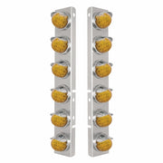 SS Front Air Cleaner Bracket With 12X 17 Amber LED Reflector Watermelon Lights & SS Visors For Peterbilt-Amber Lens