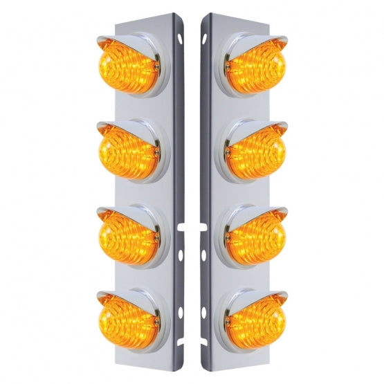 SS Front Air Cleaner Bracket With 8X 17 LED Beehive Lights &amp; Visors For Peterbilt -Amber LED &amp; Lens