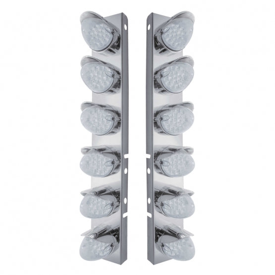 SS Front Air Cleaner Bracket With 12X 19 LED Reflector Lights &amp; Visors For Peterbilt-Amber LED/Clear Lens