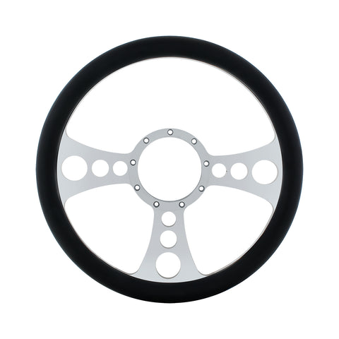 14" Chrome Aluminum Chopper Style Steering Wheel With Black Engineered Leather Grip