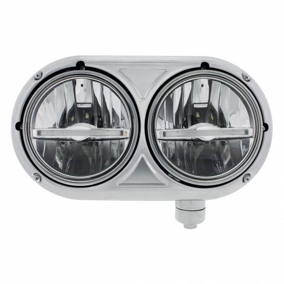 Headlight Assembly With 304 SS Housing &amp; LED Headlights W/White LED Position Light For Peterbilt 359 - Passenger