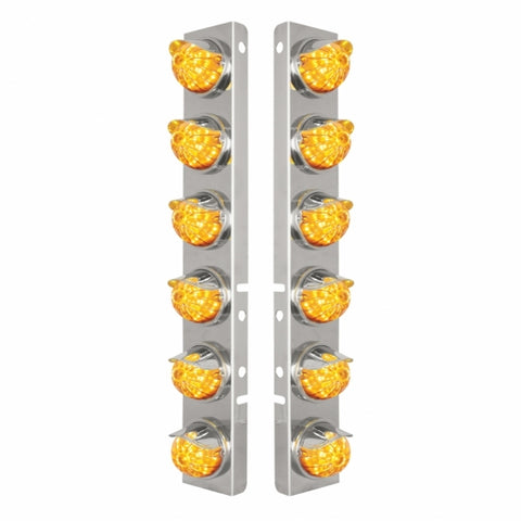 SS Front Air Cleaner Bracket W/12X 17 Amber LED Watermelon Lights & SS Visors For Peterbilt-Amber Lens