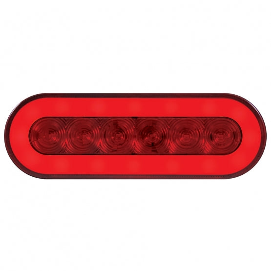 Stainless Top Mud Flap Bracket With 3X 22 LED 6" Oval GloLight &amp; Visors - Red LED/Red Lens (Each)