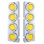 SS Front Air Cleaner Bracket With 8X 9 LED 2" Reflector Lights & Bezels For Peterbilt -Amber LED & Lens