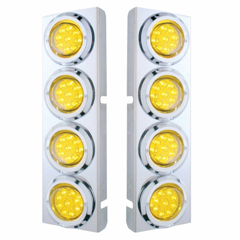 SS Front Air Cleaner Bracket With 8X 9 LED 2" Reflector Lights & Bezels For Peterbilt -Amber LED & Lens