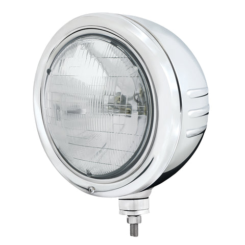 Stainless Classic Embossed Stripe Headlight Housing With H6024 Halogen Headlight