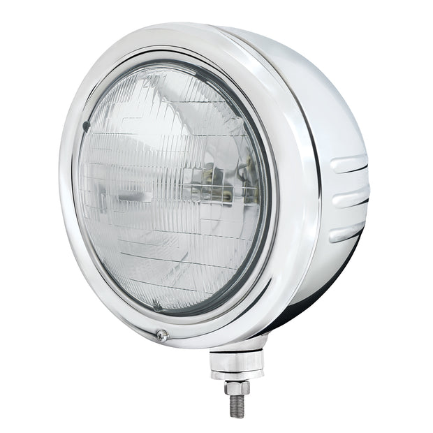 Stainless Classic Embossed Stripe Headlight Housing With H6024 Halogen Headlight