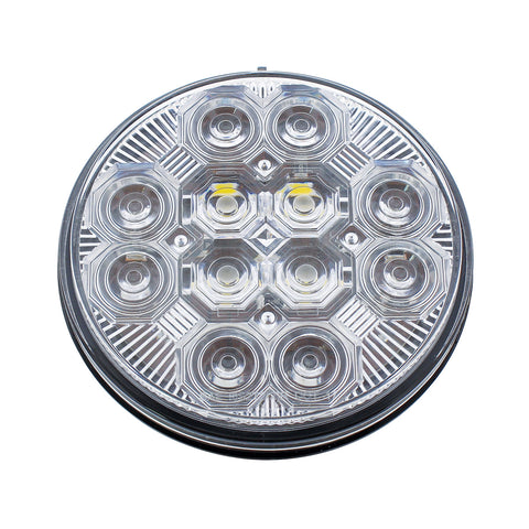 4" Round Combo Light With 12 LED Stop, Turn & Tail & 16 LED Back-Up - Red LED/Clear Lens