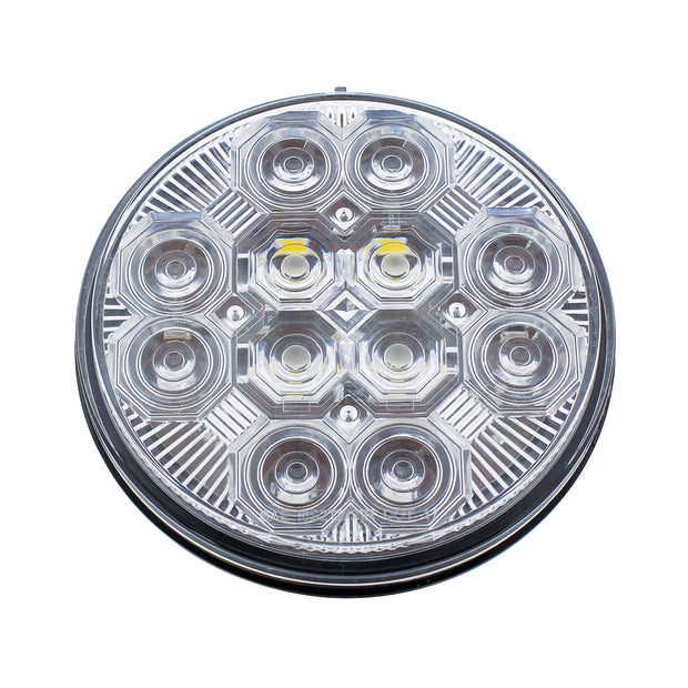 4" Round Combo Light With 12 LED Stop, Turn & Tail & 16 LED Back-Up - Red LED/Clear Lens