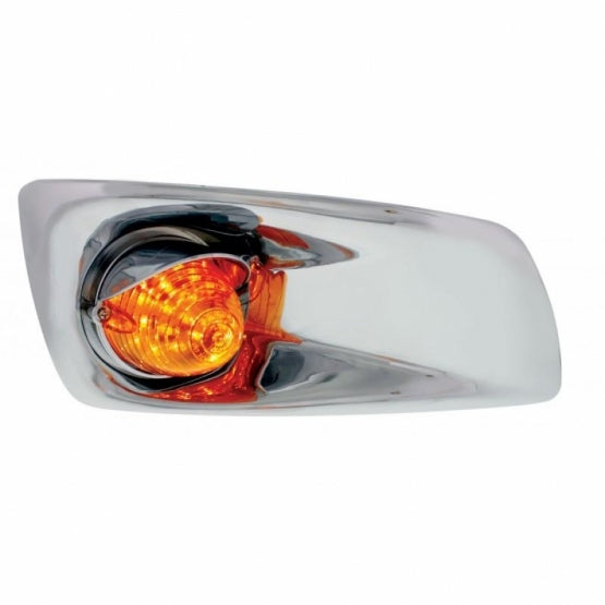 Fog Light Cover With 19 LED Beehive Light &amp; Visor For 2007-17 KW T660 (Passenger) - Amber LED/ Amber Lens