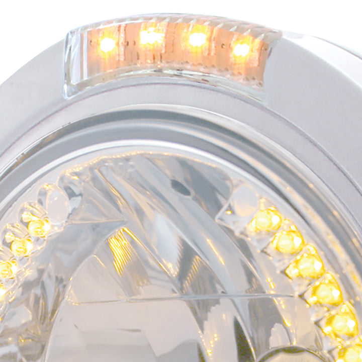 Stainless Steel Bullet Classic Headlight H4 With Amber LED &amp; Dual Mode LED Signal - Clear Lens