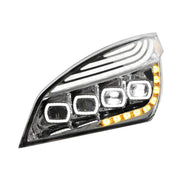 Chrome Quad-LED Headlight With LED DRL & Seq. Signal For 2018-2024 Freightliner Cascadia - Driver