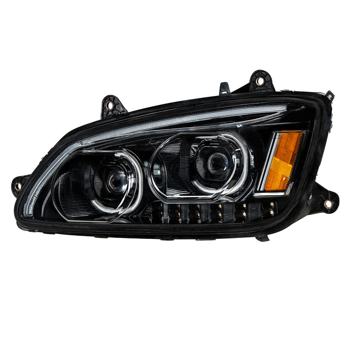 "Blackout" LED Headlight With LED Turn Signal &amp; LED Position Light Bar For 2008-2017 Kenworth T660 - Driver