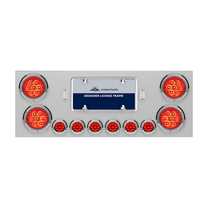 SS Rear Center Panel With 4X 7 LED 4" Reflector Lights &amp; 6X 9 LED 2" Lights -Red LED &amp; Lens