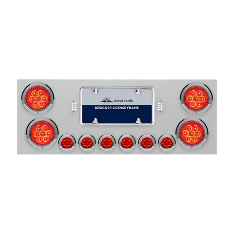 SS Rear Center Panel With 4X 7 LED 4" Reflector Lights & 6X 9 LED 2" Lights -Red LED & Lens