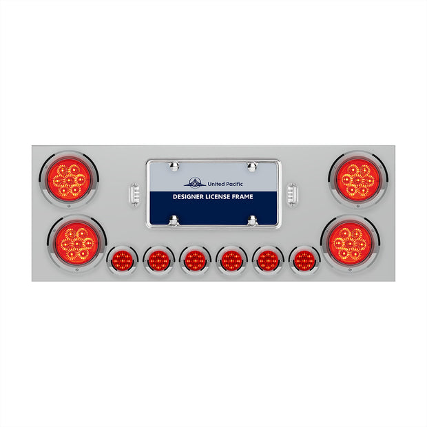 SS Rear Center Panel With 4X 7 LED 4" Reflector Lights & 6X 9 LED 2" Lights -Red LED & Lens