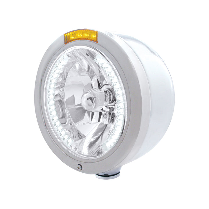 Stainless Steel Bullet Half Moon Headlight H4 With White LED &amp; Dual Mode LED Signal-Amber Lens