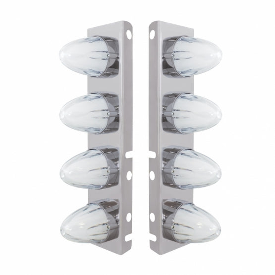 SS Front Air Cleaner Bracket With 8X 9 Amber LED Dual Function Watermelon GloLight For Peterbilt-Clear Lens