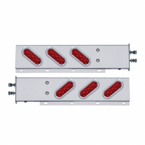 2-1/2" Bolt Pattern SS Spring Loaded Bar With 6 Oval 10 LED Lights &amp; Bezel -Red LED &amp; Lens (Pair)
